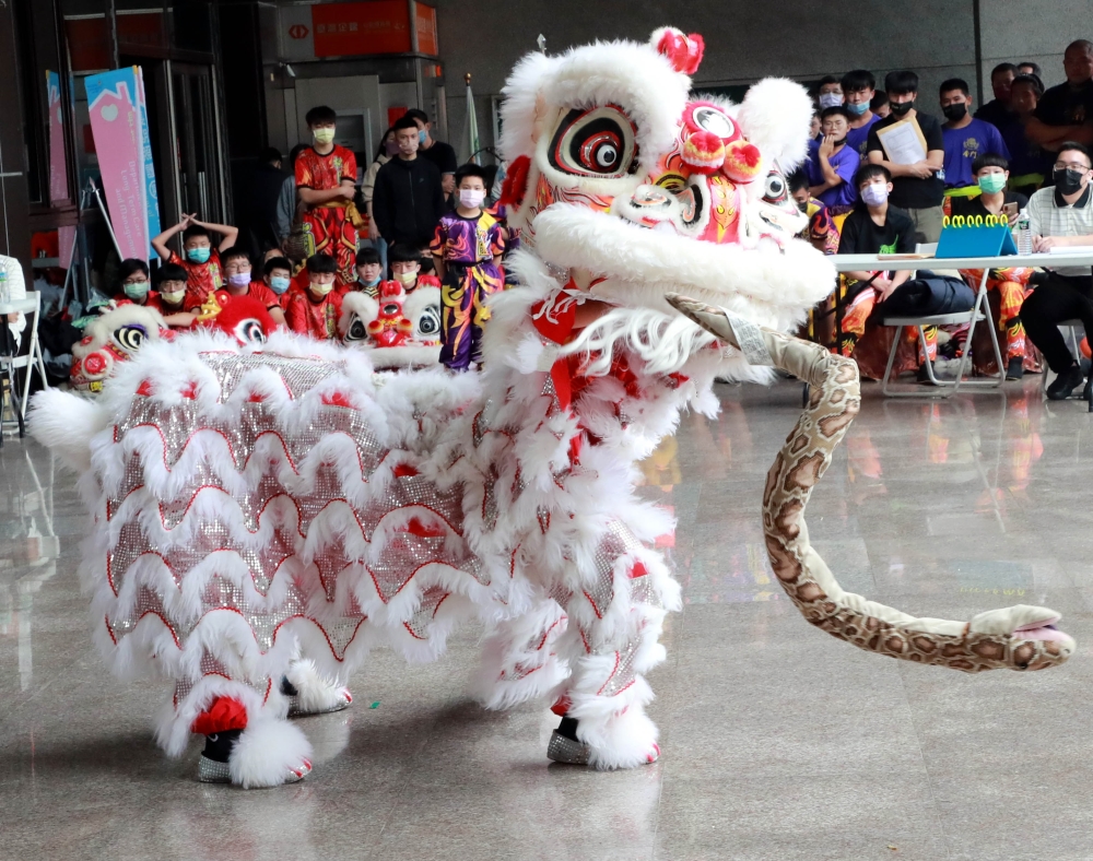 醒獅金門烈嶼國中醒獅口咬蟒蛇。