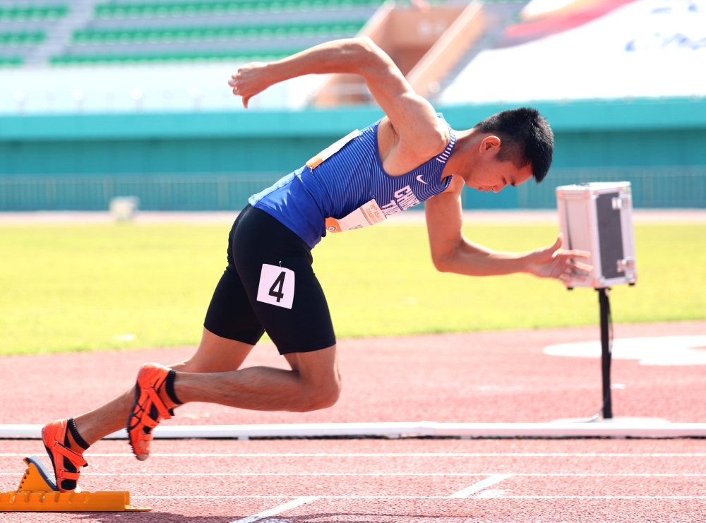 陳政安在亞青田徑賽400公尺決賽奪銅。林嘉欣／攝影。