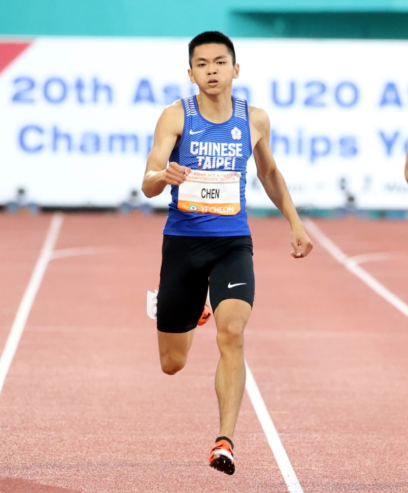 陳政安在亞青田徑賽400公尺決賽奪銅。林嘉欣／攝影。