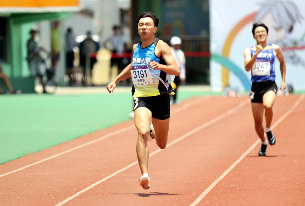 屏東大學陳宥辰48.48奪得一般男生組400公尺金牌。林嘉欣／攝影。