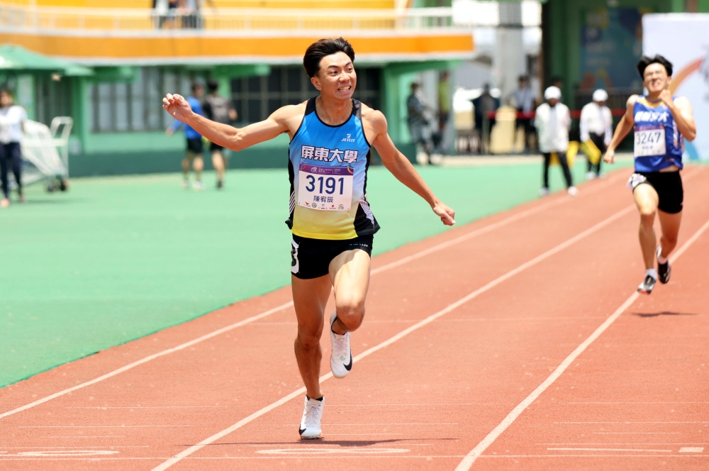屏東大學陳宥辰48.48奪得一般男生組400公尺金牌。林嘉欣／攝影。