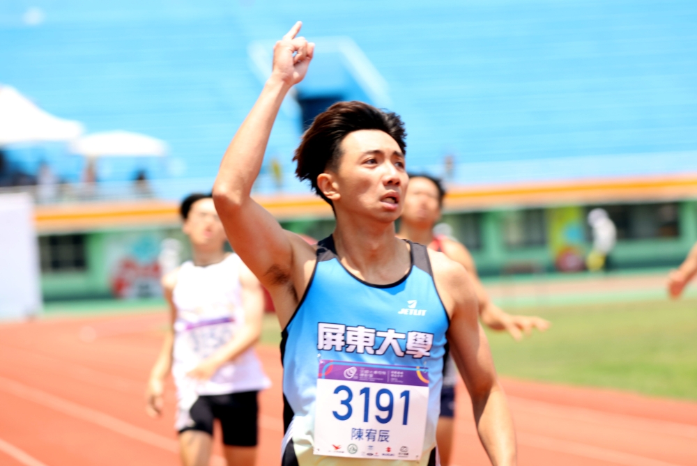 屏東大學陳宥辰48.48奪得一般男生組400公尺金牌。林嘉欣／攝影。