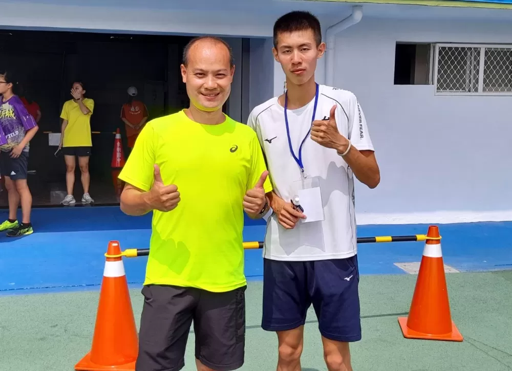 陽明高中曾子盛感謝教練翁竹毅沒放棄他,讓他得以浴火重生。許瑞瑜/攝影。