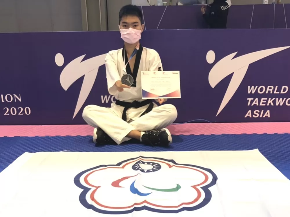 陳健強在東京帕奧跆拳道亞洲區資格賽奪銀。中華民國殘障體育運動總會/提供。