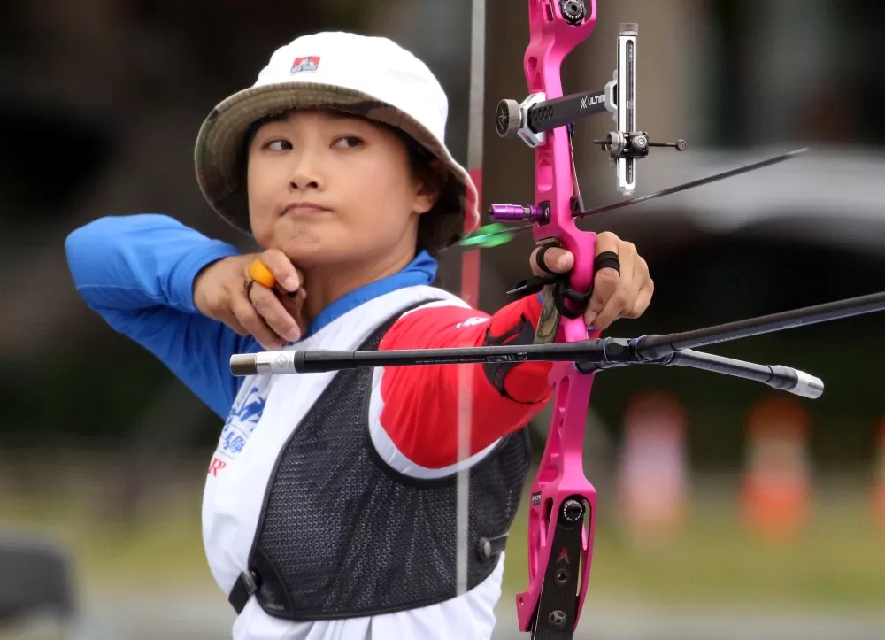 林詩嘉連兩役為新竹愛山林貢獻四點勝利。中華企業射箭聯盟/提供。