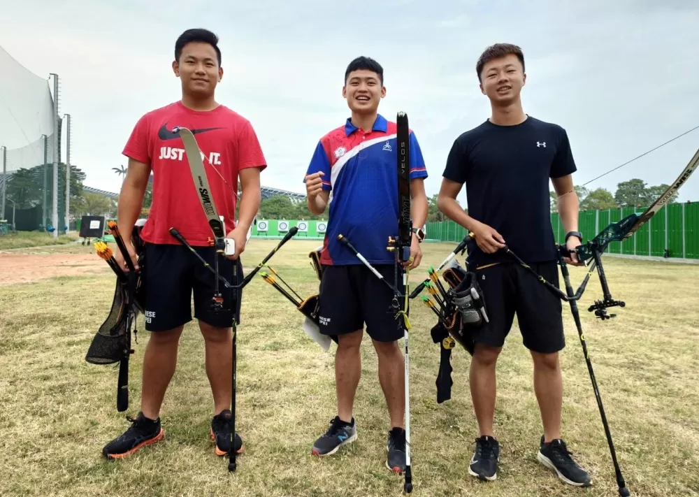 世大運中華男子反曲弓代表隊戴宇軒(左起)、湯智鈞和洪晟皓。林政賢提供。