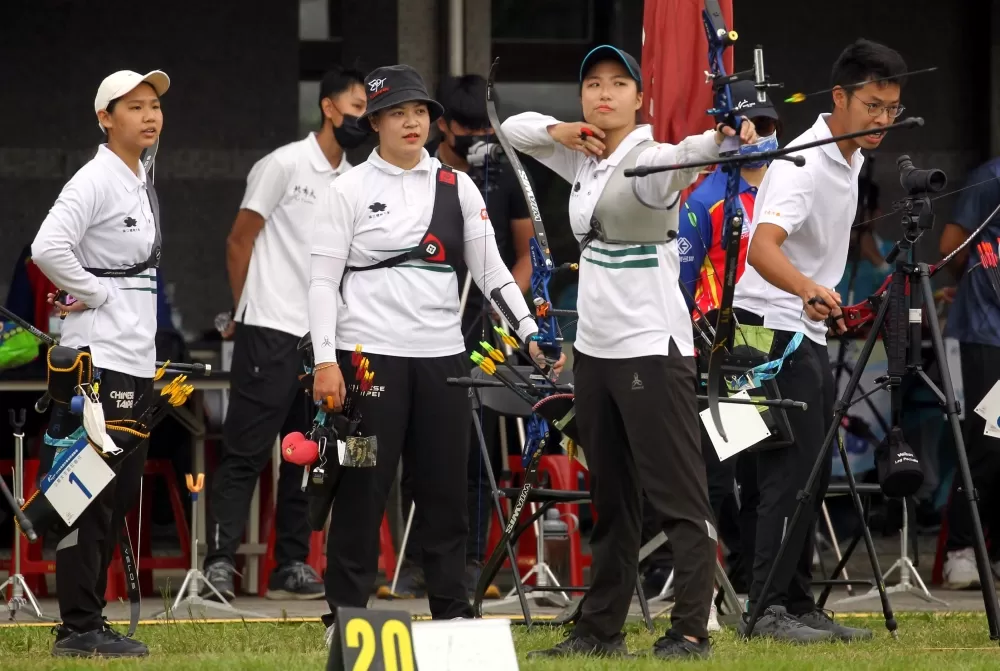 國體大晉反曲弓女團金牌戰。林嘉欣／攝影。