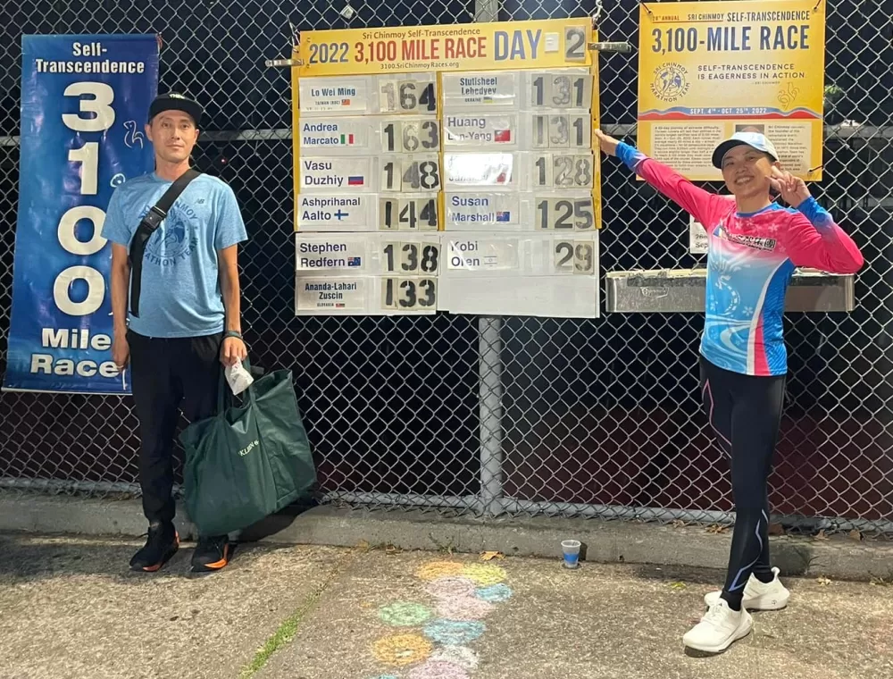 有先生愛相隨的楊皇蘭，在女子組暫居第一。楊皇蘭提供。