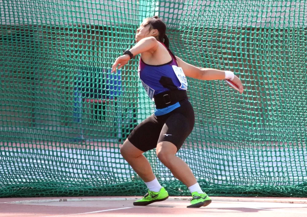 江靜緣在副項鐵餅奪金。資料照片　林嘉欣／攝影。