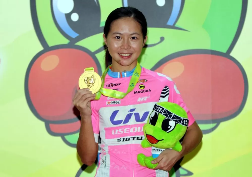 106年宜蘭全運會女子個人公路賽,陳姿吟為宜蘭縣拿下史上第一面全運(含區運)自由車金牌。林嘉欣/攝影。