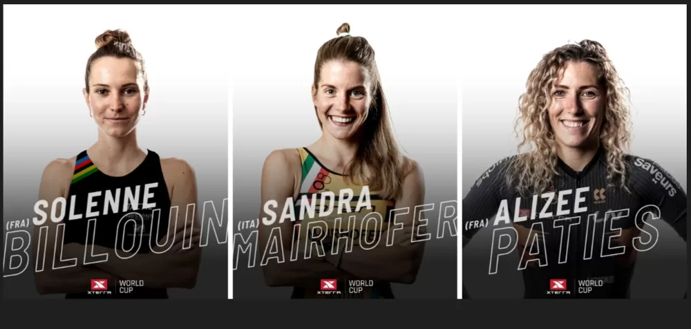  世錦賽女子組前 3 名Solenne Billouin（左起）、 Sandra Mairhofer和 Alizée Patiès ，將來台角逐XTERRA 亞錦賽。XTERRA Taiwan 提供。