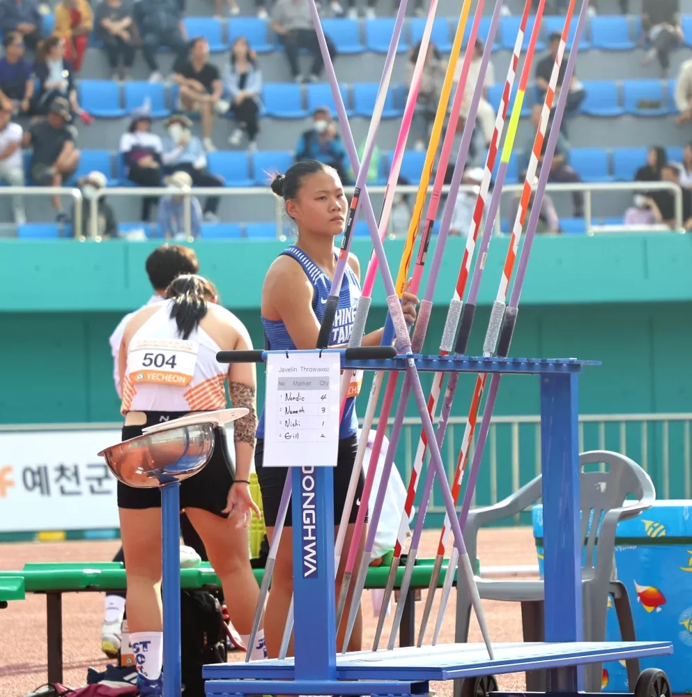 朱品薰在亞青田徑賽女子標槍奪銀。林嘉欣／攝影。