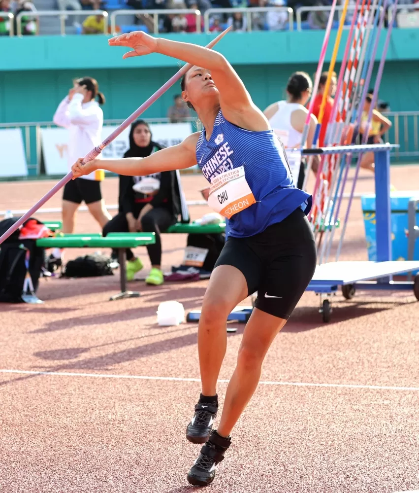 朱品薰在亞青田徑賽女子標槍奪銀。林嘉欣/攝影。