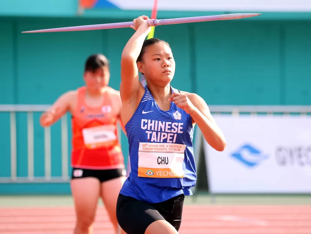 朱品薰在亞青田徑賽女子標槍奪銀。林嘉欣／攝影。