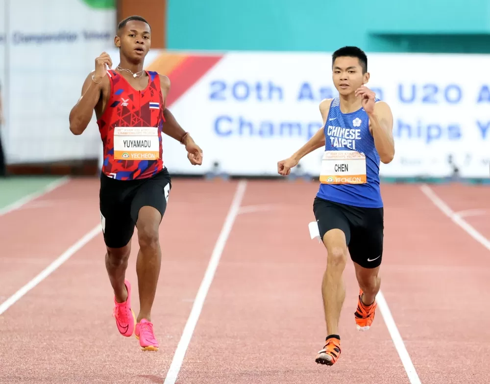 陳政安（右）在亞青田徑賽400公尺決賽奪銅。林嘉欣／攝影。