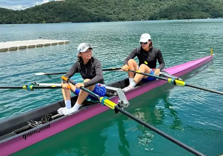 張竹和世大運搭檔徐意軒在南投日月潭進行訓練。張竹提供。