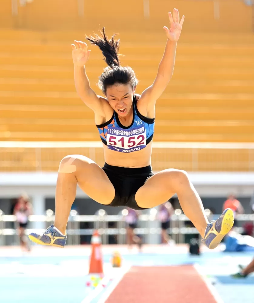 王梓諠跳遠5公尺93在近兩屆亞青田徑賽可奪銅。林嘉欣／攝影。