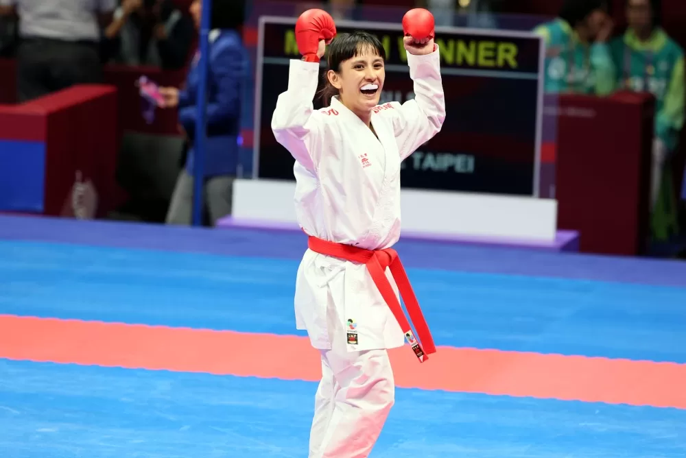 谷筱霜勇奪杭州亞運空手道女子50公斤級金牌,也為我國奪下本屆賽會第19金。體育署提供。