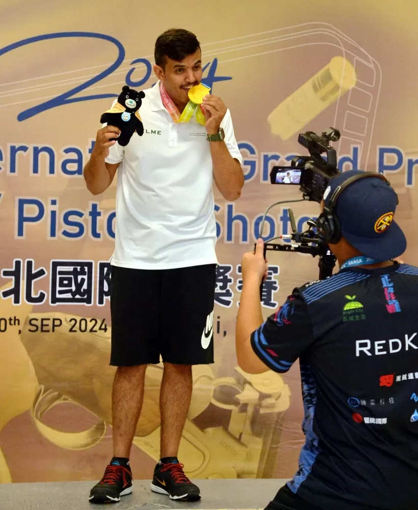 男子10公尺空氣手槍冠軍 沙烏地阿拉伯 Atallah Nidaa Alanazi(中華民國射擊協會提供)。