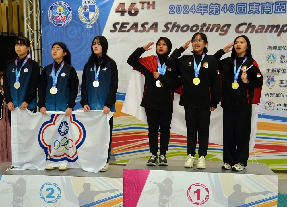10公尺空氣步槍青少女組,印尼隊拿下團隊金牌,中華隊銀牌。